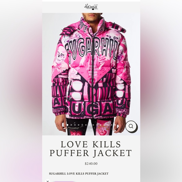 Sugar hill “LOVE kills” Puffer Jacket - Picture 1 of 5